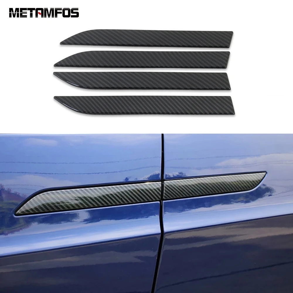 

For Tesla Model X 2016-2020 2021 Carbon Fiber Side Door Handle Cover Trim Protector Decoration Sticker Accessories Car Styling