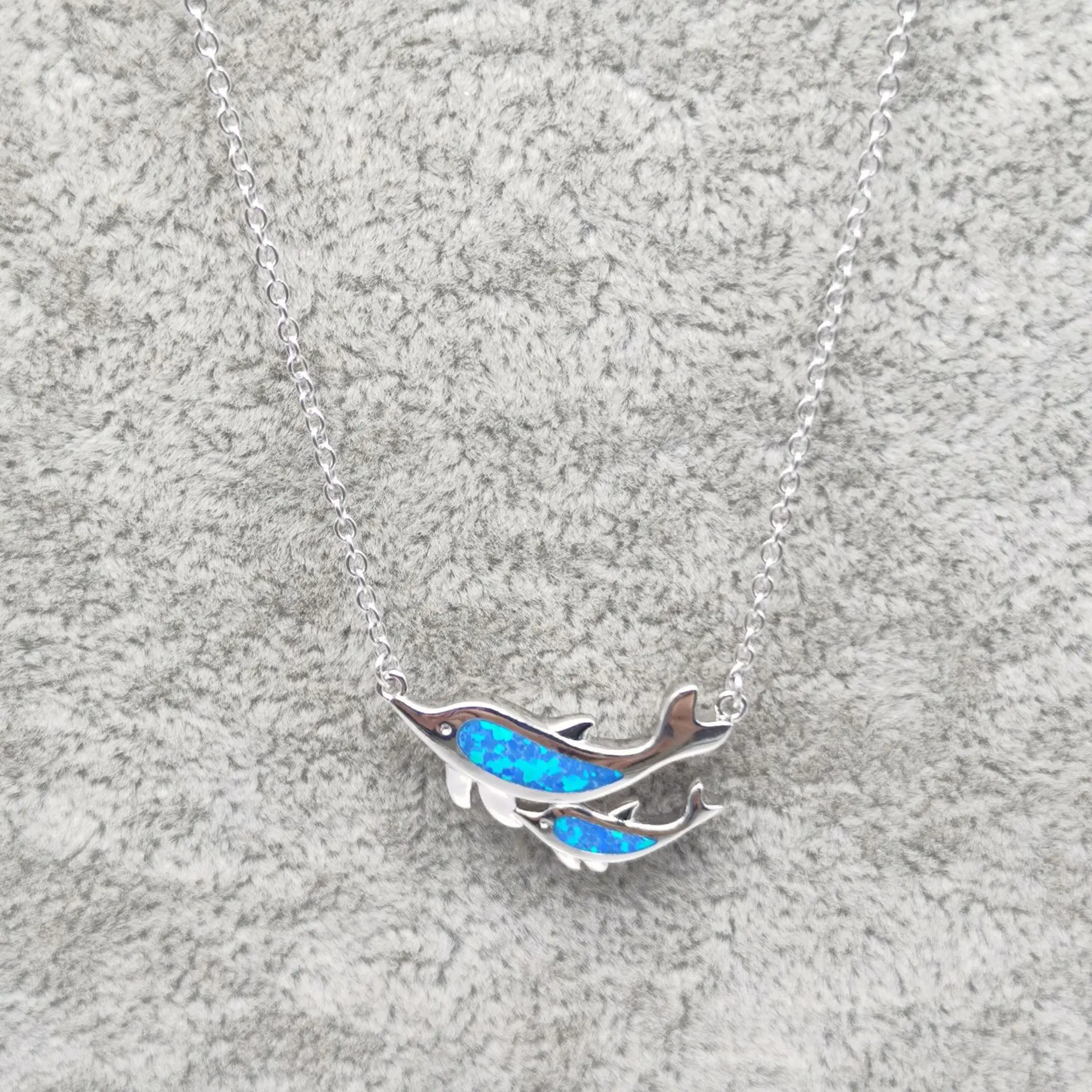 

2023 New S925 Sterling Silver Jewelry Blue Australia Gem Dolphin Pendant Necklace Simple Women's Opal Necklace