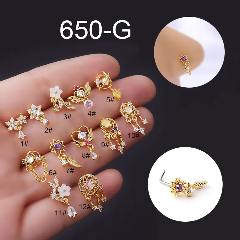 

1PC 20G Nose Stud L Shape Nose Ring Cubic Zircon Nose Piercing Ring Stainless Steel Flower Nariz Septum Piercing Ring