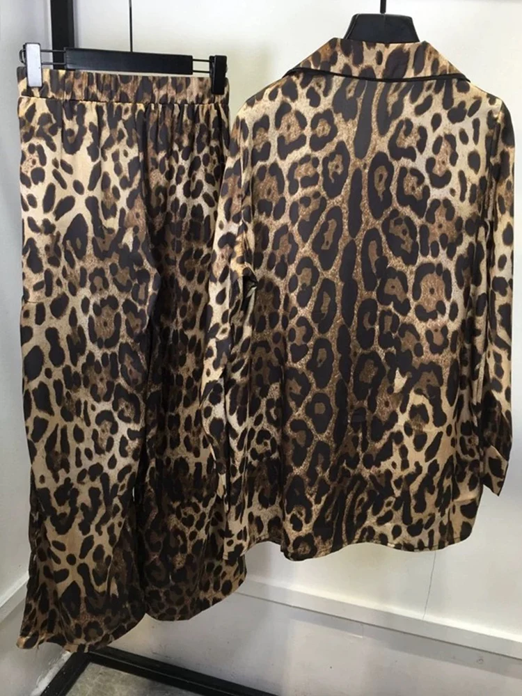 Новая осенняя рубашка с леопардовым принтом и лацканами на шнуровке женский