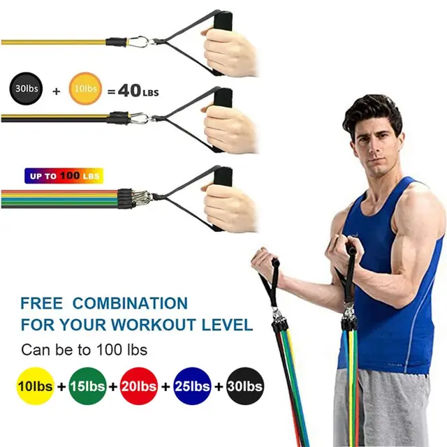 11Pcs Resistance Bands 100lbs Indoor Portable Fitness Equipment Yoga Home Gym Exercise Expander Tube Elastic Pull Ropes 3