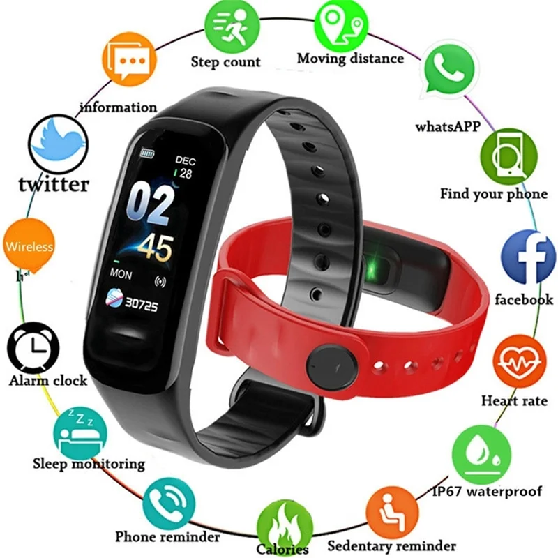 

C1 Plus Smart Watch Men Women Fitness Tracker Heart Sport Waterproof Smartwatch Rate Blood Pressure Monitor For Android IOS