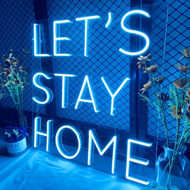 Lets Stay Home Neon Sign Light for Bedroom Decor Hanging Sweet Ornament Couple Led Night Light Neon Sign Custom Pink 38*36cm