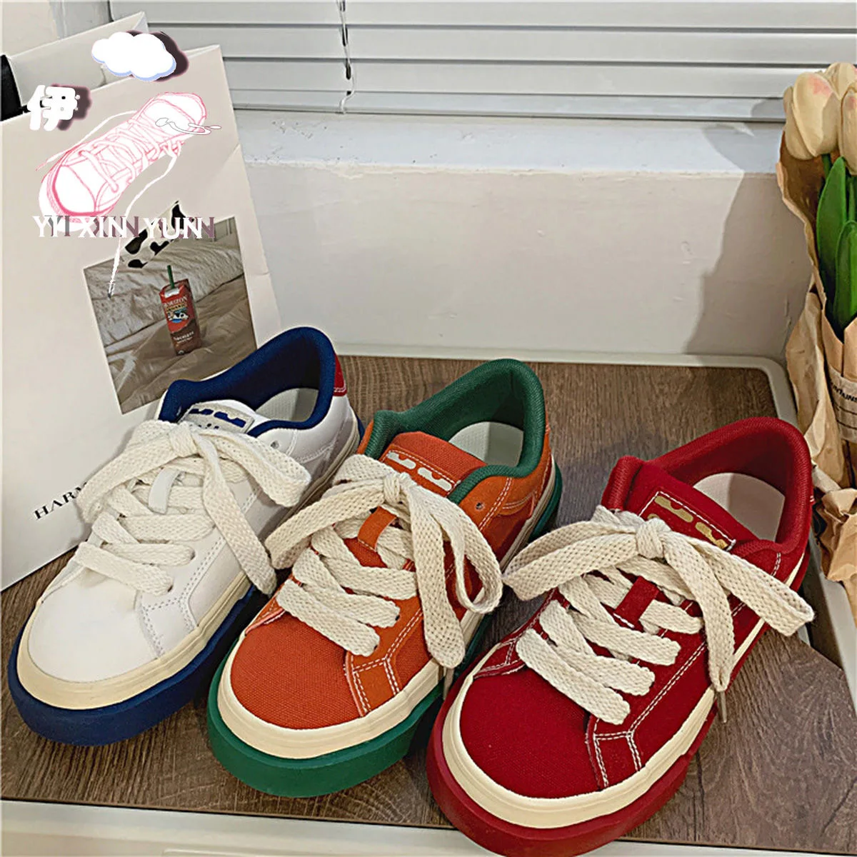 Sneakers Women 2023 Autumn Top Fashion Lace-up High-top Vulcanized Shoe Luxury Pattern Breathable Running Street Leather Sneaker