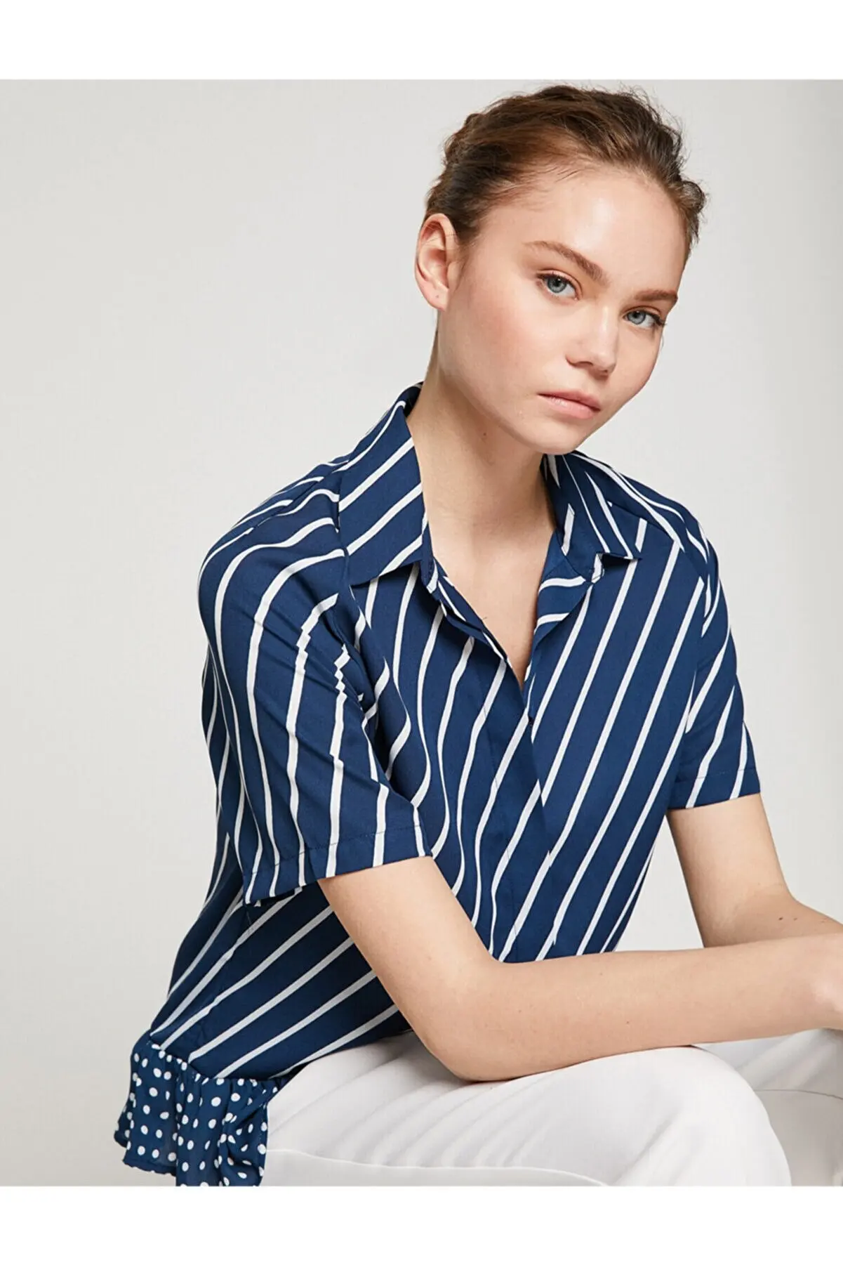 

Женская рубашка в темно-синюю полоску, лето 758, женские рубашки, модные женские блузки