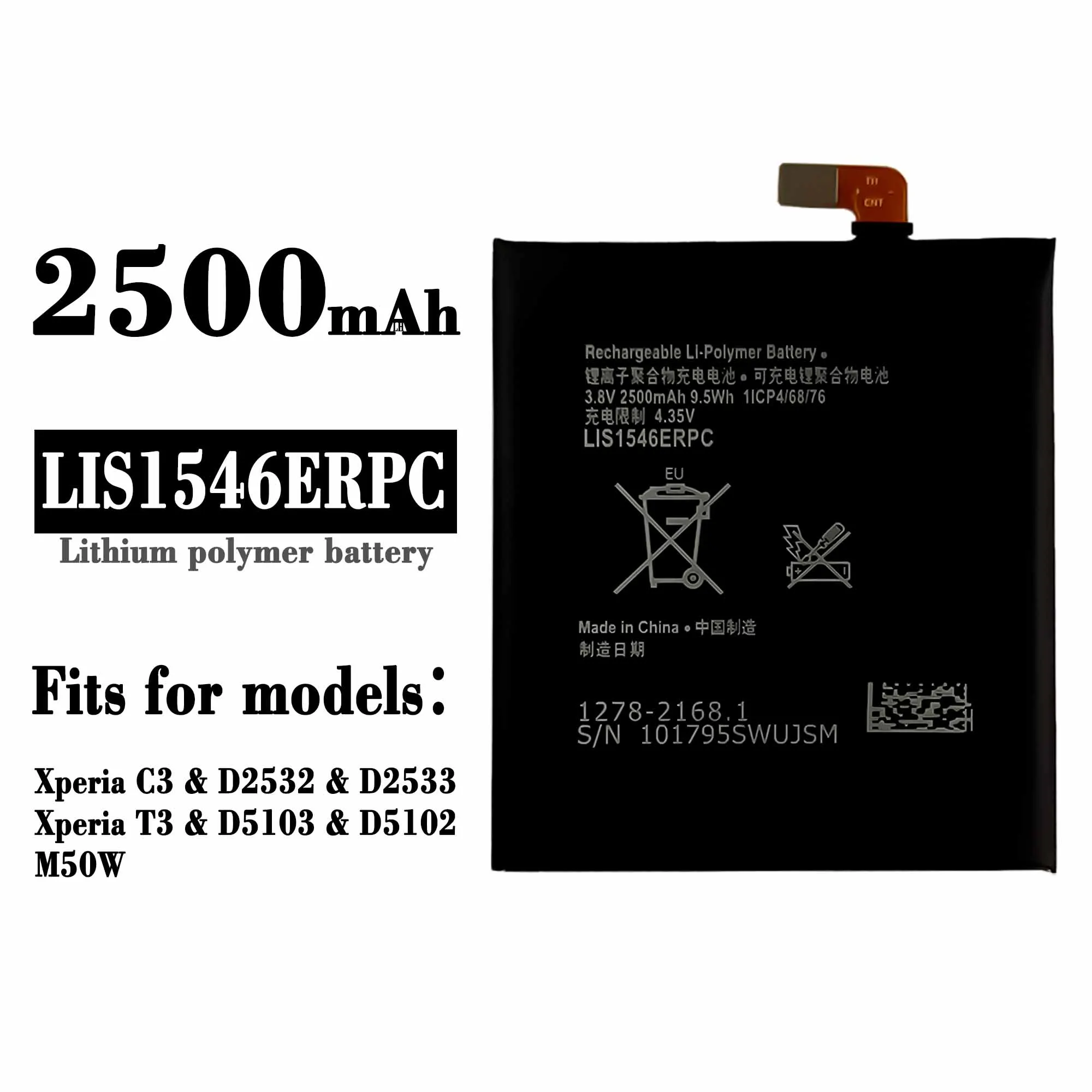 Original Sony LIS1546ERPC Battery For Sony Xperia C3 T3 D2533 M50W D5103 S55T S55U D2502 2500mAh
Original Sony LIS1546ERPC Battery For Sony Xperia C3 T3 D2533 M50W D5103 S55T S55U D2502 2500mAh