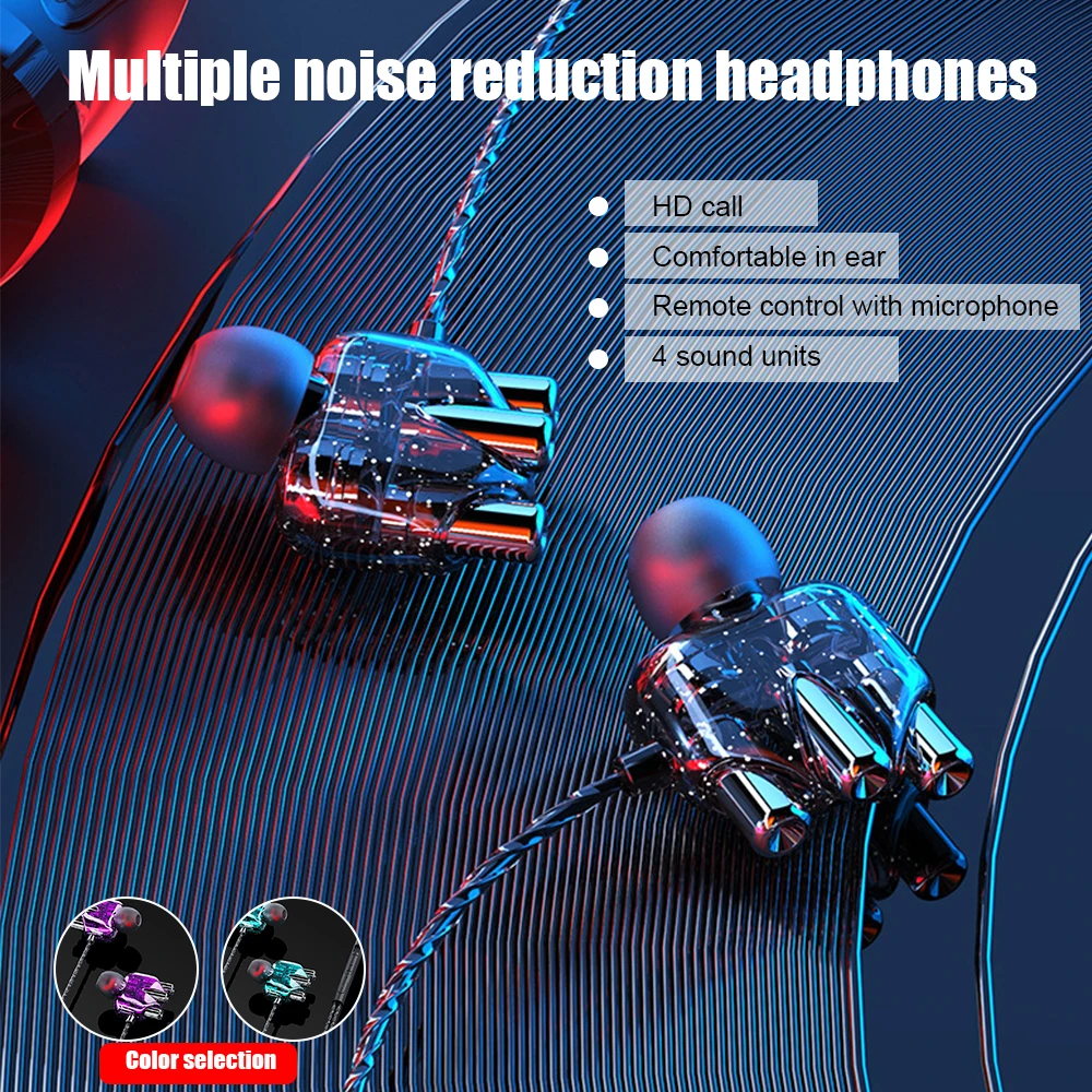 

3D Stereo Dual Speaker Wired Earphone Headset for iPhone 6 6S 5S Hifi Strong Bass Earphone for Xiaomi Redmi Huawei Earbuds 3.5mm
