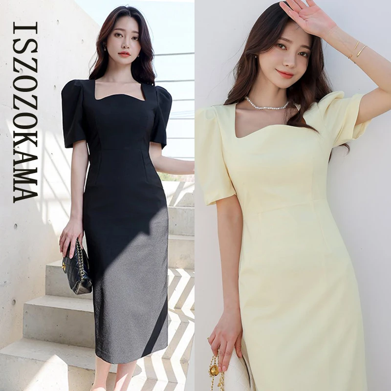 

Офисное облегающее платье ISZOZOKAMA, цельное корейское летнее женское платье с коротким рукавом, соблазнительное бордовое вечернее платье для ...