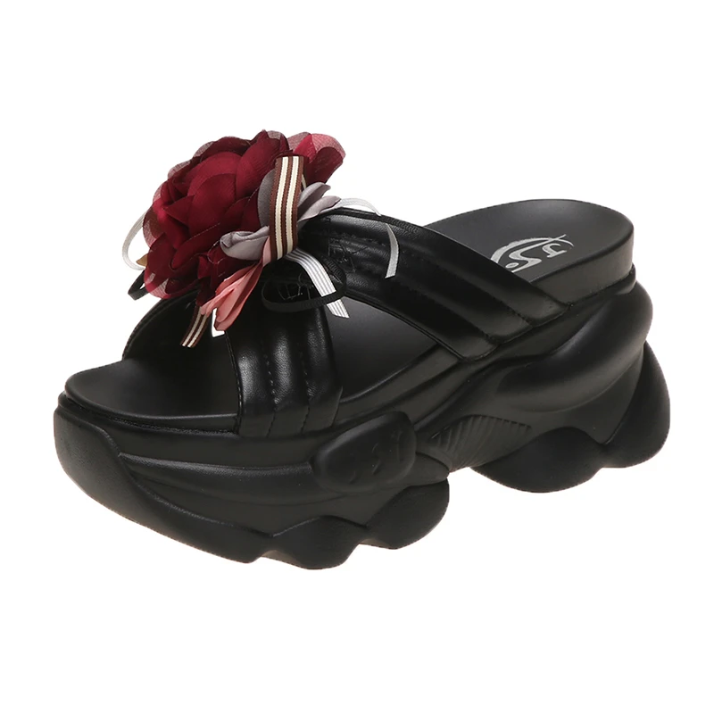 New Summer Women Slippers 2022 Thick Sole Dad Shoes Casual Platform Beach Flip Flops Leisure Flower Sandals Sneakers Woman 8.5CM