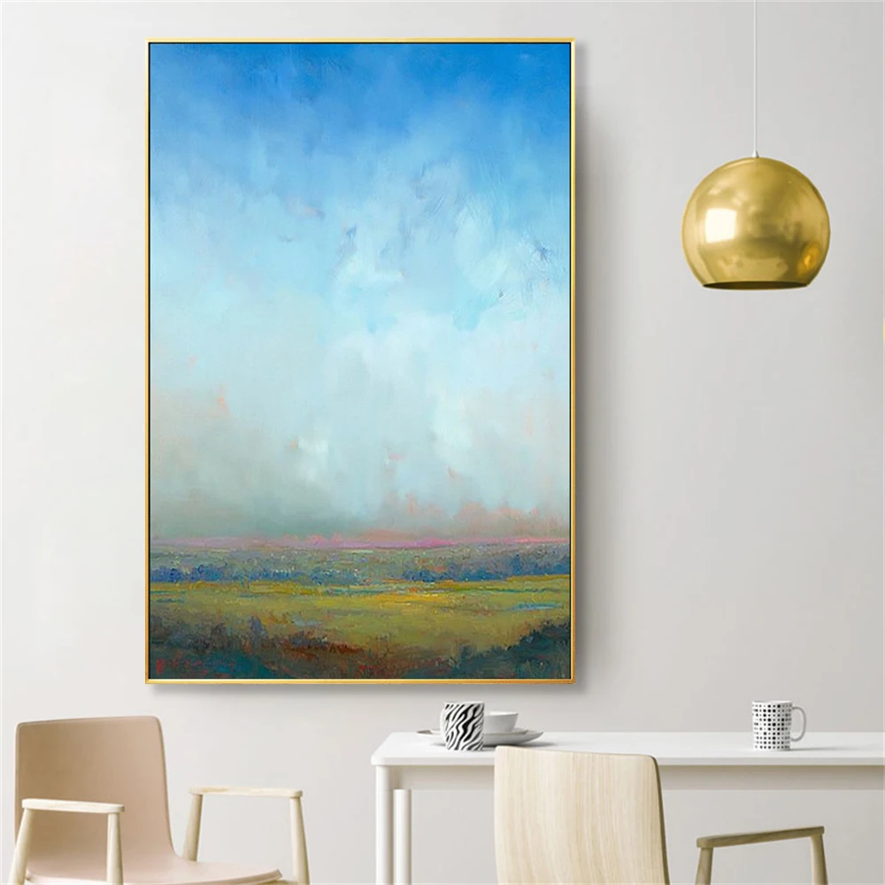 Большой Настенный постер с зеленым пейзажем синяя Гора белое облако холст