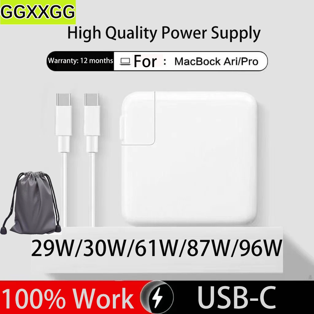 

Зарядное устройство для Macbook Pro, USB C адаптер питания для Macbook Pro M1 M2 Mac Air 61 Вт 87 Вт, с кабелем 6,6 футов, 96 Вт