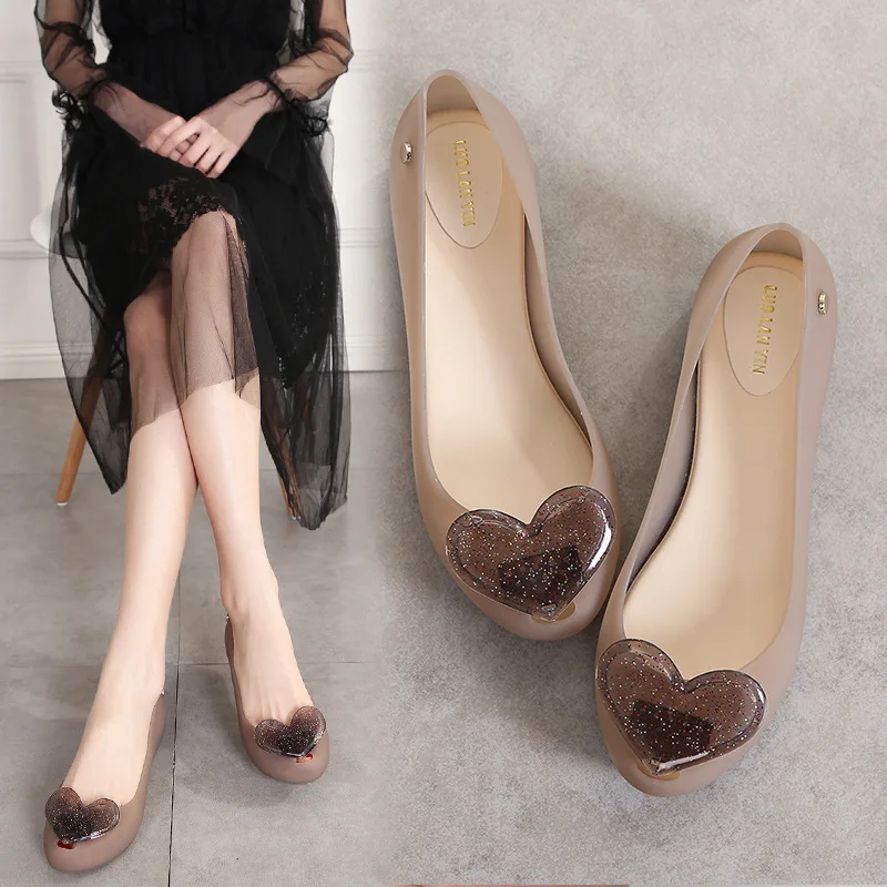 

2022 Summer New Peach Heart Fashion Sandals Women's PVC Single Shoes Fish Mouth Jelly Shoes Shallow Mouth Beach Shoes