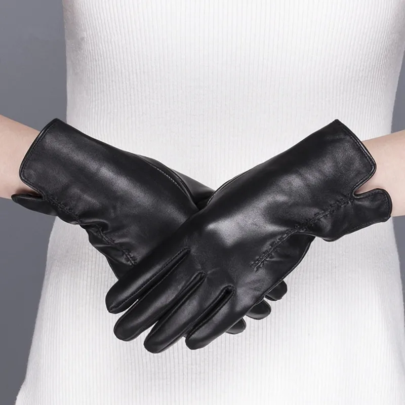 GOURS Winter Real Leather Gloves for Women Black Genuine Sheepskin Touch Screen Gloves Fleece Lined Warm Soft Fashion New GSL075