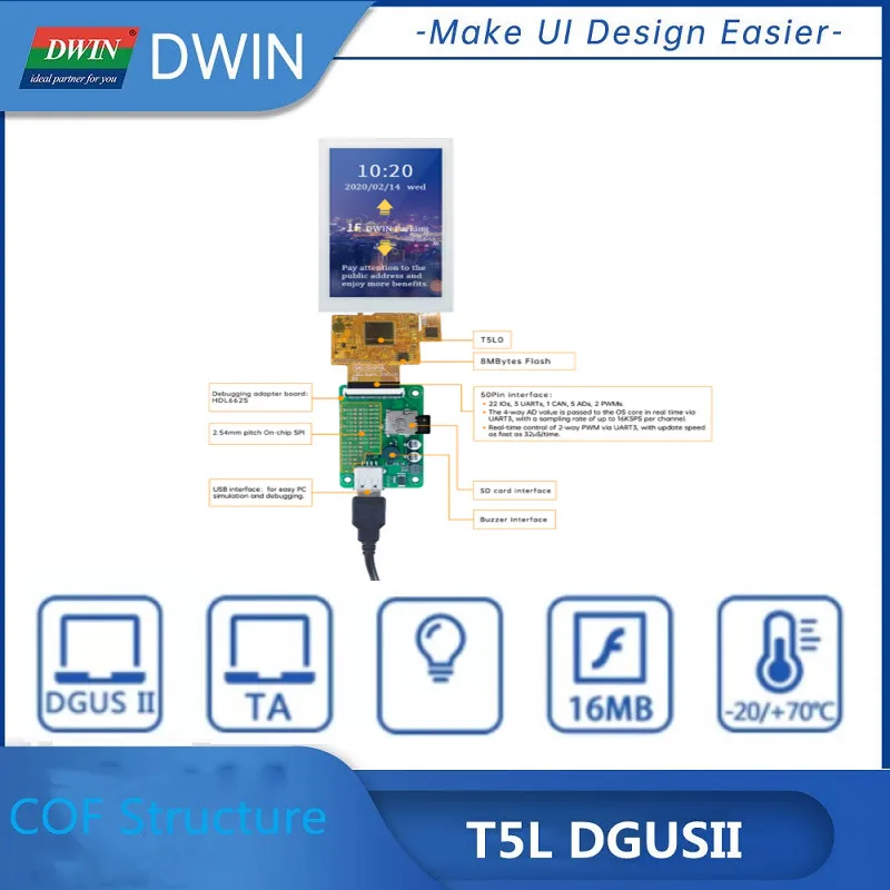 ЖК-модуль DWIN 4 3 дюйма 480*800 COF UART IPS-TFT-Интеллектуальный ЖК-экран толщина 45-5 10