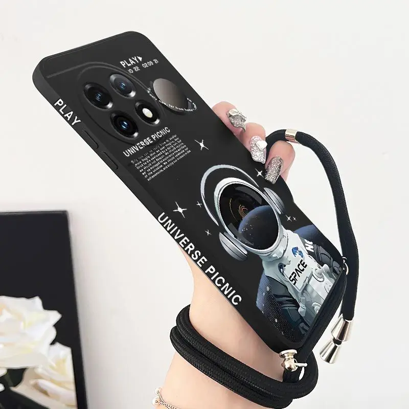 

Astronaut Angel Crossbody Lanyard Silicone Phone Case For Oneplus 11 11R 10R 10T 10 Pro 9 9R 9RT 8T 8 8 Pro Cover