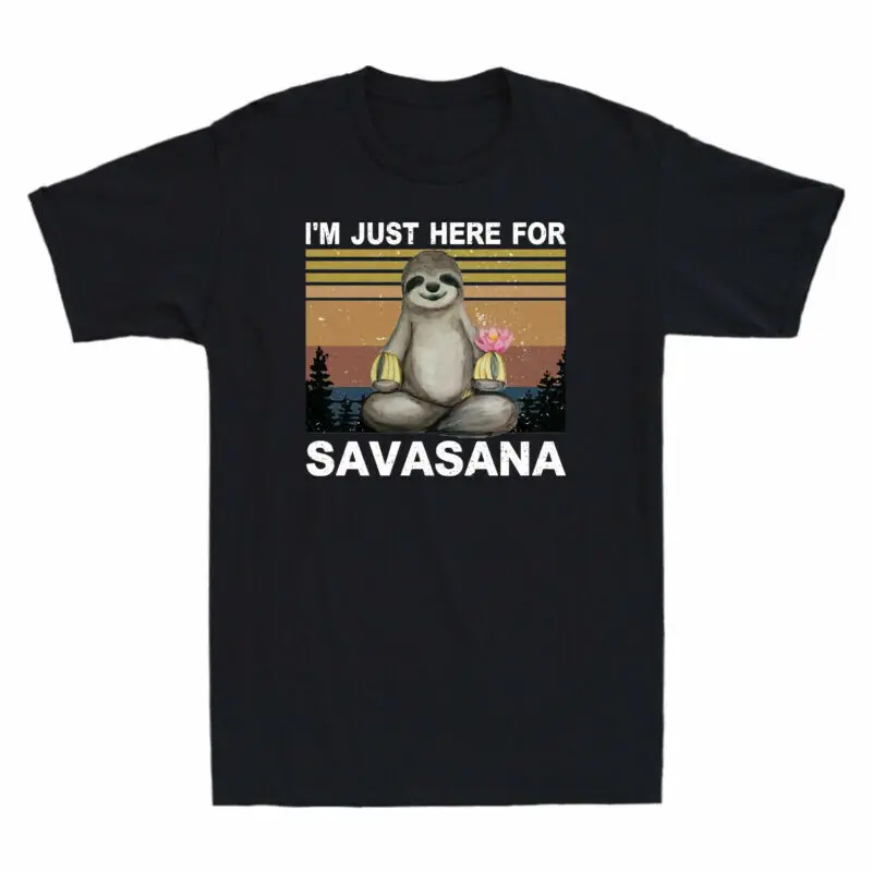 Фото Sloth Namaste I m прямо здесь для Savasana забавная Мужская хлопковая футболка Винтажная с длинным или коротким рукавом №1