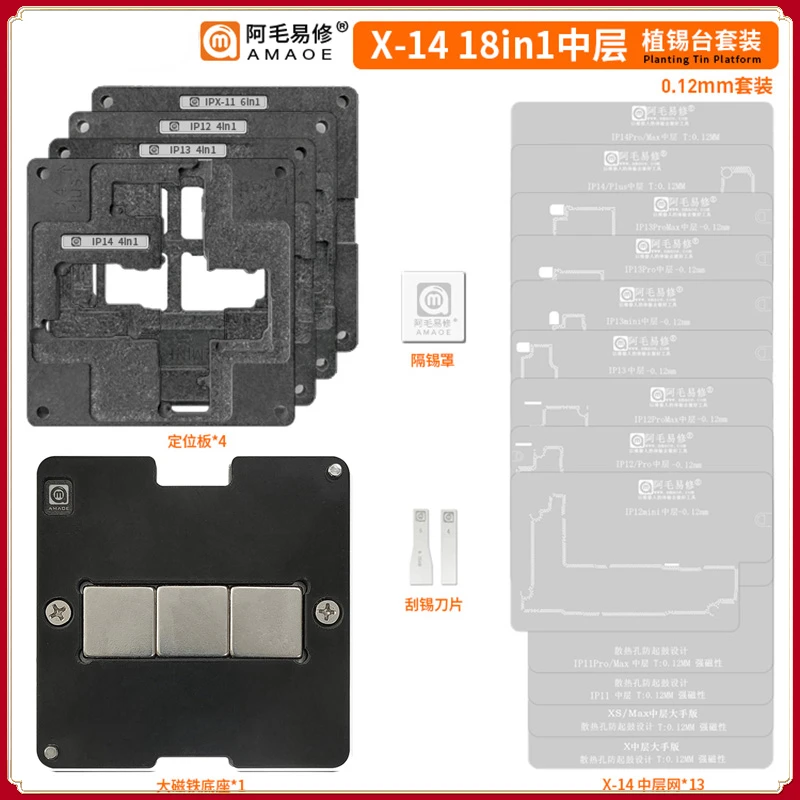 

Рамка для реболлинга среднего слоя AMAOE, трафарет для iPhone Φ 13mini 13promax 14 14Plus 14Pro/Max, оловянный шаблон для посадки