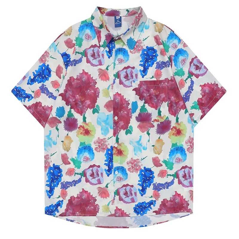 

Japanese Literature and Art Students Design Sense Flower Full Print Shirt Mens and Womens Vintage Couple Loose Shirt