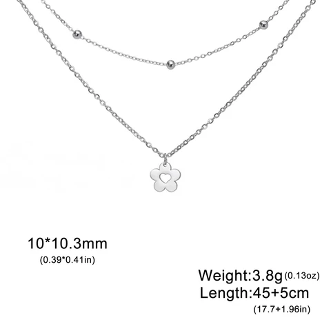 Lucktune Простое ожерелье из нержавеющей стали с подвеской в виде цветка для женщин, Двухслойное ожерелье-цепочка с бусинами, богемный чокер, подарочное ювелирное изделие
