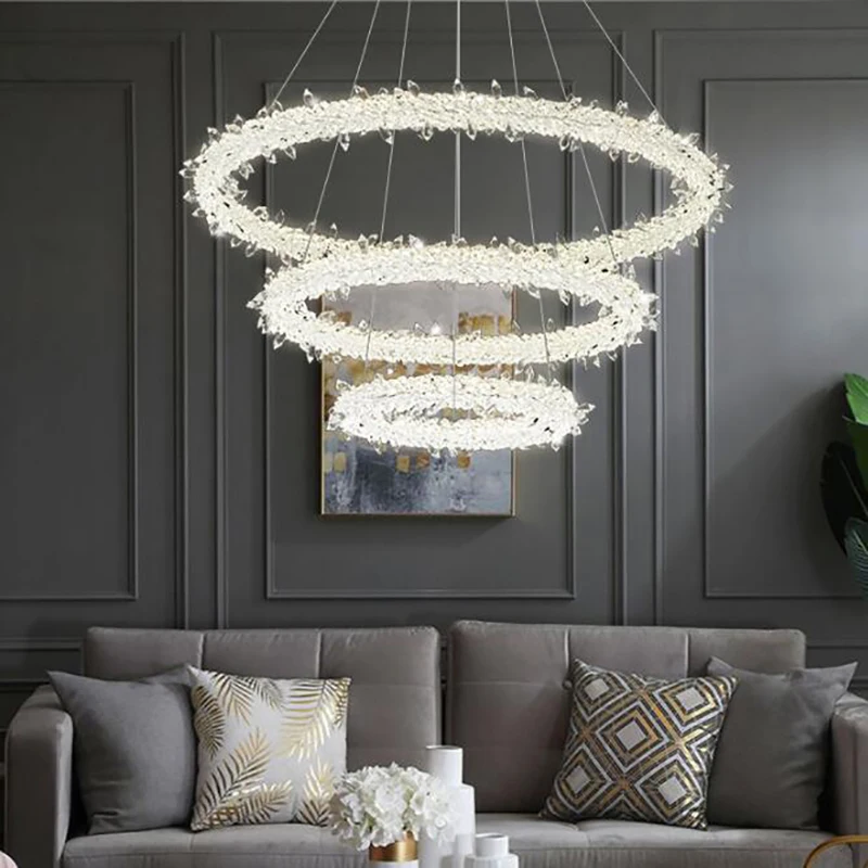 

Postmodern Luxury Ice Flower Crystal Ceiling Chandelier Nordic Circular Living Room Dining Room Bedroom Home Decor Pendant Light