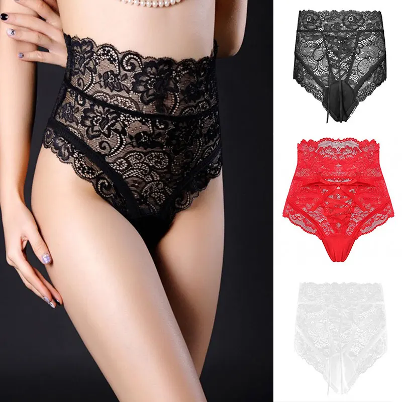 Сексуальное женское белье с высокой талией 3XL черные кружевные трусики нижнее