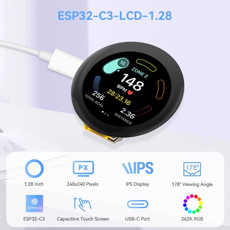 Сенсорный ЖК-дисплей CrowPanel 1 28 дюйма 240*240 ESP32-C3 для LVGL/PlatformIO/Micro Python
