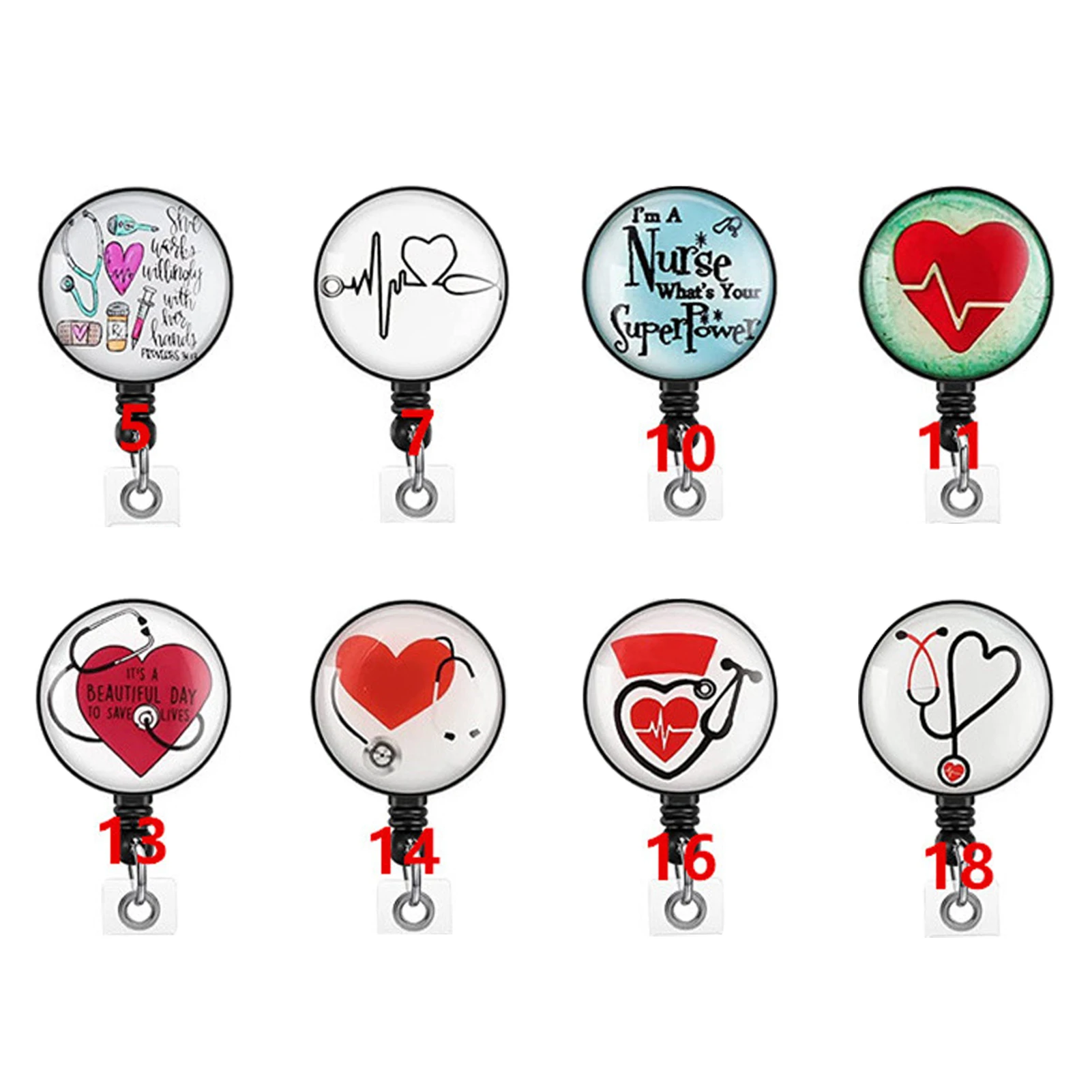 

8pcs Portable Volunteer Cute Nurse Doctor ID Card Holder School Fixed With Alligator Clip Round Gift Badge Reel Retractable