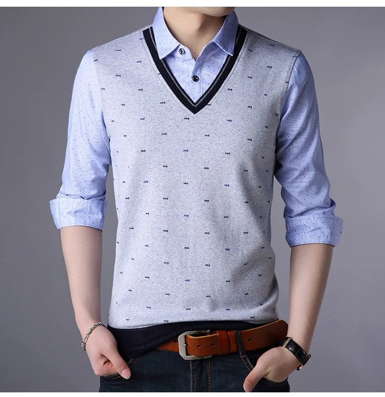 Осенне-зимний мужской модный Повседневный трикотажный свитер с отложным