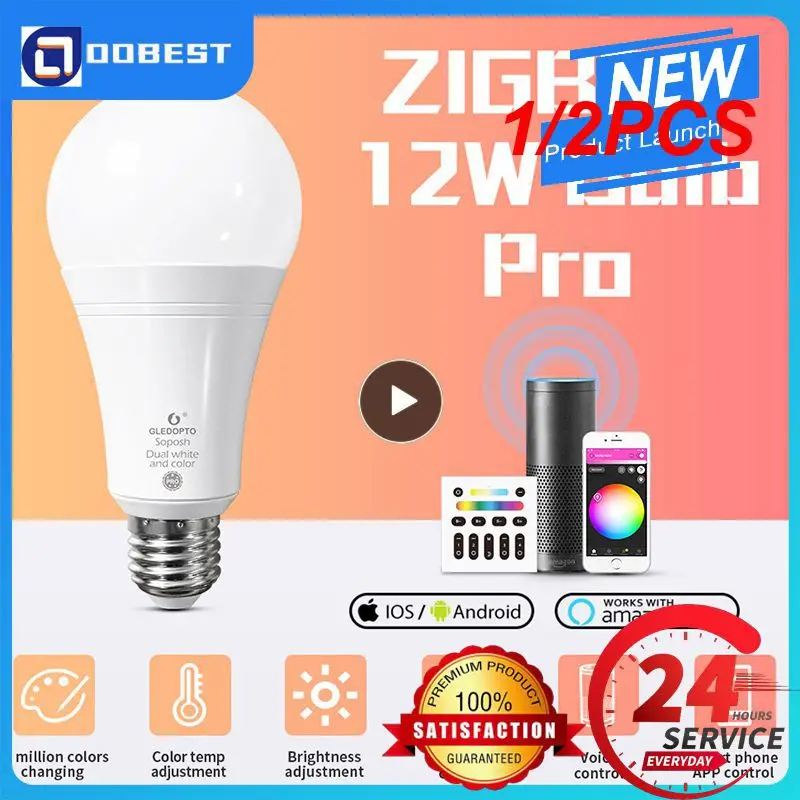 

1/2PCS ZigBee 3.0 LED Smart Bulb 12W RGBCCT Light Work withn Echo Plus Alexa SmartThings APP/Voice/RF Remote Control