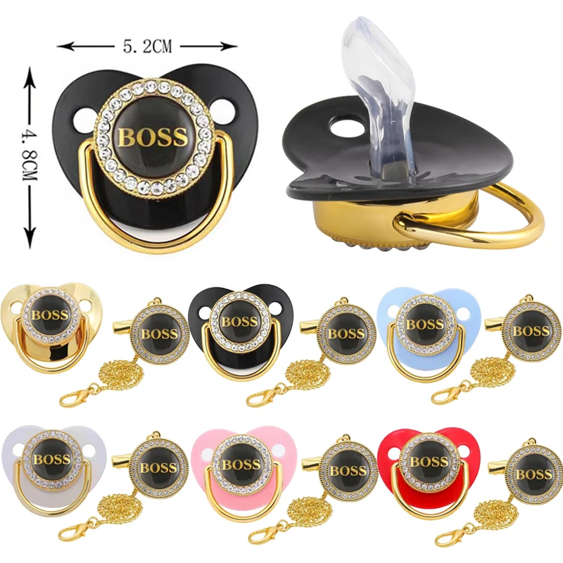 

1PC Letter Print Baby Pacifier With Chain Clip Newborn BPA Free Luxury Bling Pacifier Silicone Dummy Soother Chupeta 0-18 Months