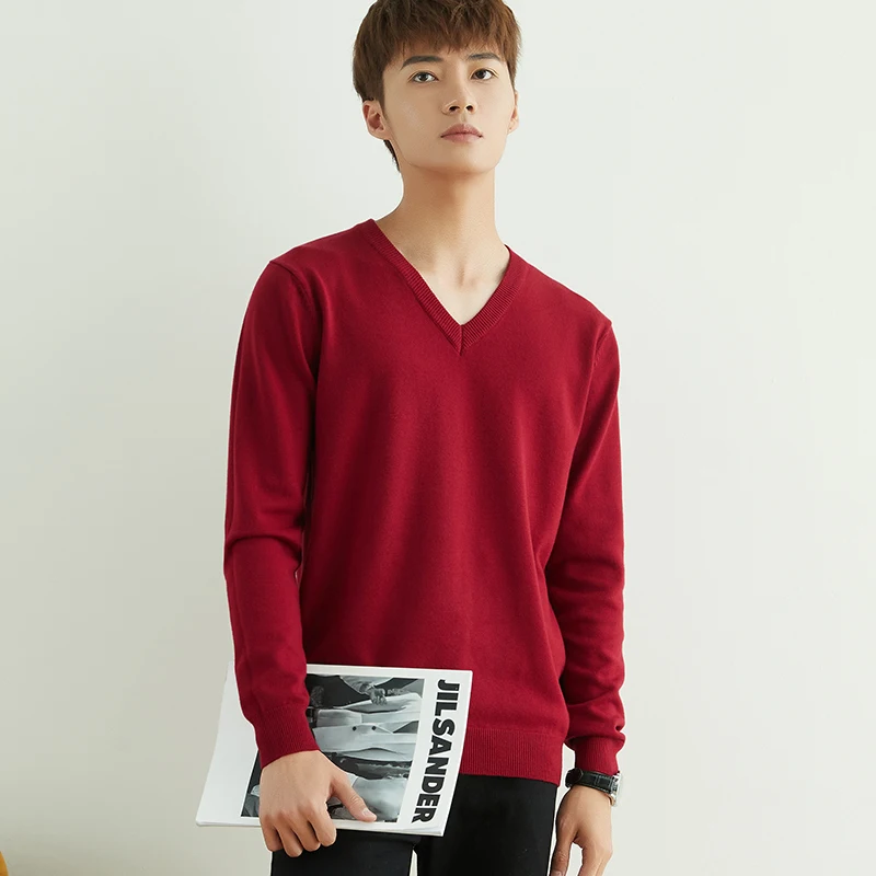 Мужской новый теплый однотонный деловой Повседневный пуловер с V-образным