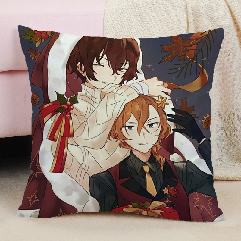 

Cover Pillow Cases for Bed Bungo Stray Dogs Cushions Double-sided Printing Decorative Pillowcase 50x50 Covers Car Decoration