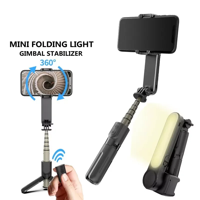 

Mini Handheld Gimbal Stabilizer with Fill Light Wireless Remote Portable Telescopic Selfie Stick Tripod for Phone Holder Stand