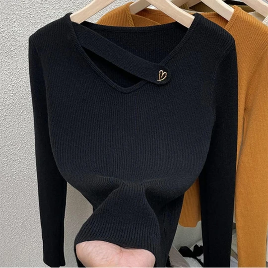 

Топ женский вязаный с длинным рукавом и V-образным вырезом