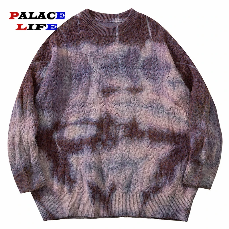 2022 Autumn Winter Cotton Casual Loose Pullovers Clothe Men Hip Hop Knitted Jumper Sweaters Tie Dye Streetwear Harajuku