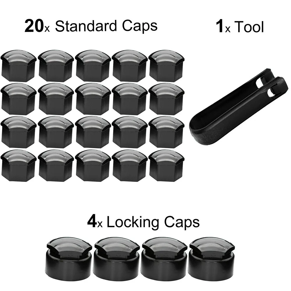 

24PCS 17MM Black Wheel Nut Bolt Trims Studs Cover Protector Cap For Opel BMW Benz Car Styling Car Tyre Wheel Hub Nut Covers