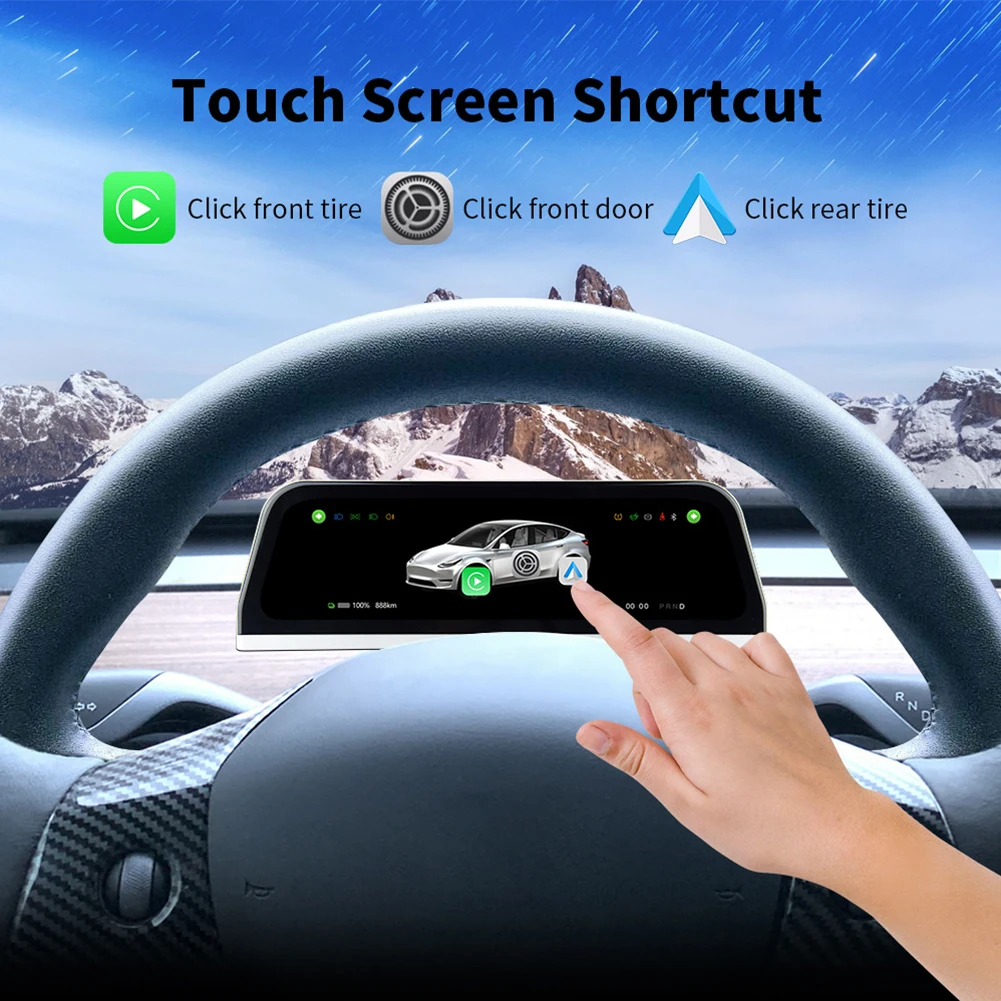 Фото Автомобильный проекционный дисплей, сенсорный экран HUD с беспроводным Carplay Android, автоматический динамик, навигация, скорость, мощность для Tesla Model 3 Y №2
