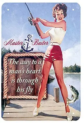 

Pinup Girl Tin Signs - Sexy Girls In Fishing on The Wood Bridge Vintage Metal Tin Sign - Wall Decor for Bars, Restaurants, Cafes