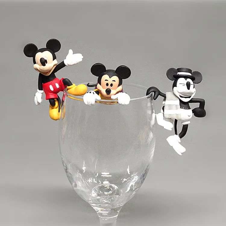 3Pcs/Lot Disney Mickey Mouse on The Edge of Cup PVC Figure Toys Model Doll Figurine Kids Gifts