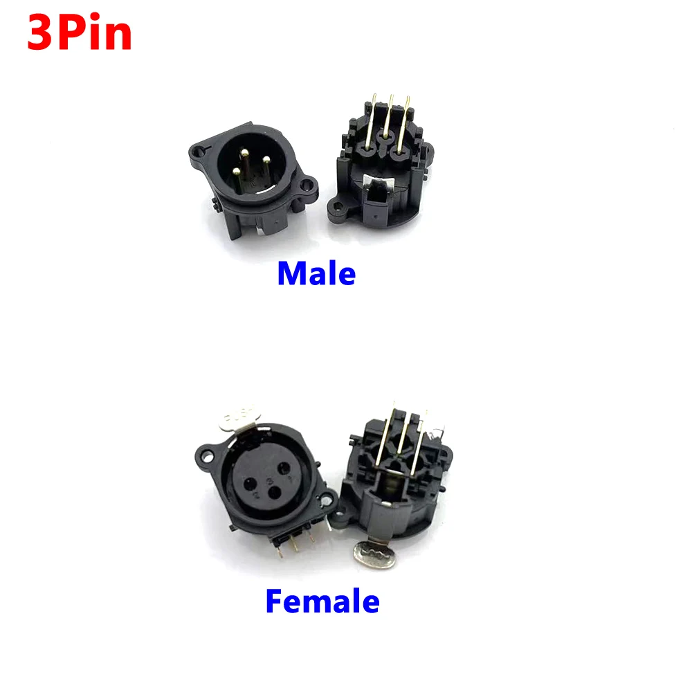 

1pcs XLR 3 Pin Male Female Socket bent needle Connector Square Shape PCB Panel Mount Chassis 180 Degrees XLR Adapter Connector