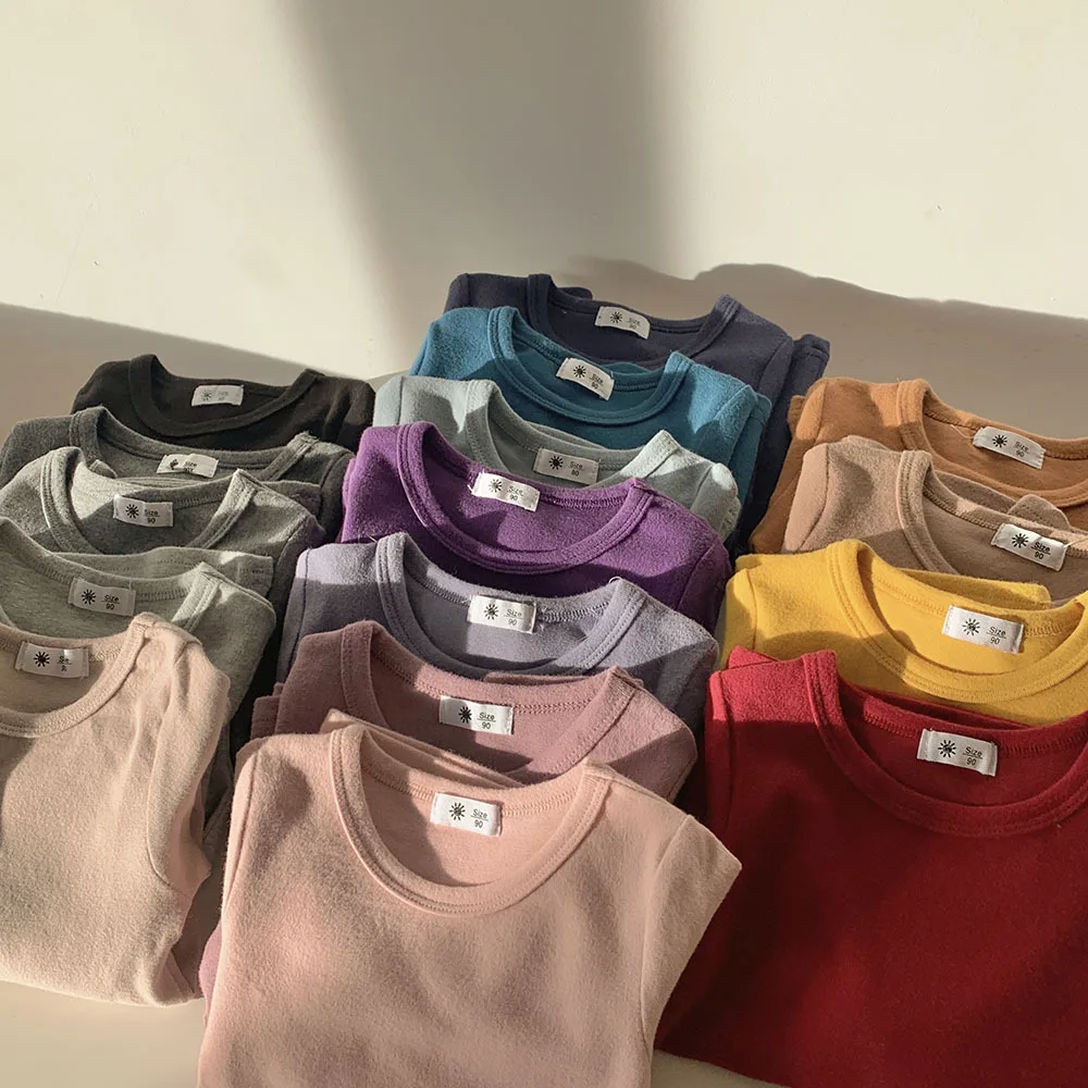 

2-8T Toddler Children's Top Solid Bottoming T Shirt 2022 Autumn Kid Baby Long Sleeve Pullover Tops Toddlers Kids Crew Neck Tees