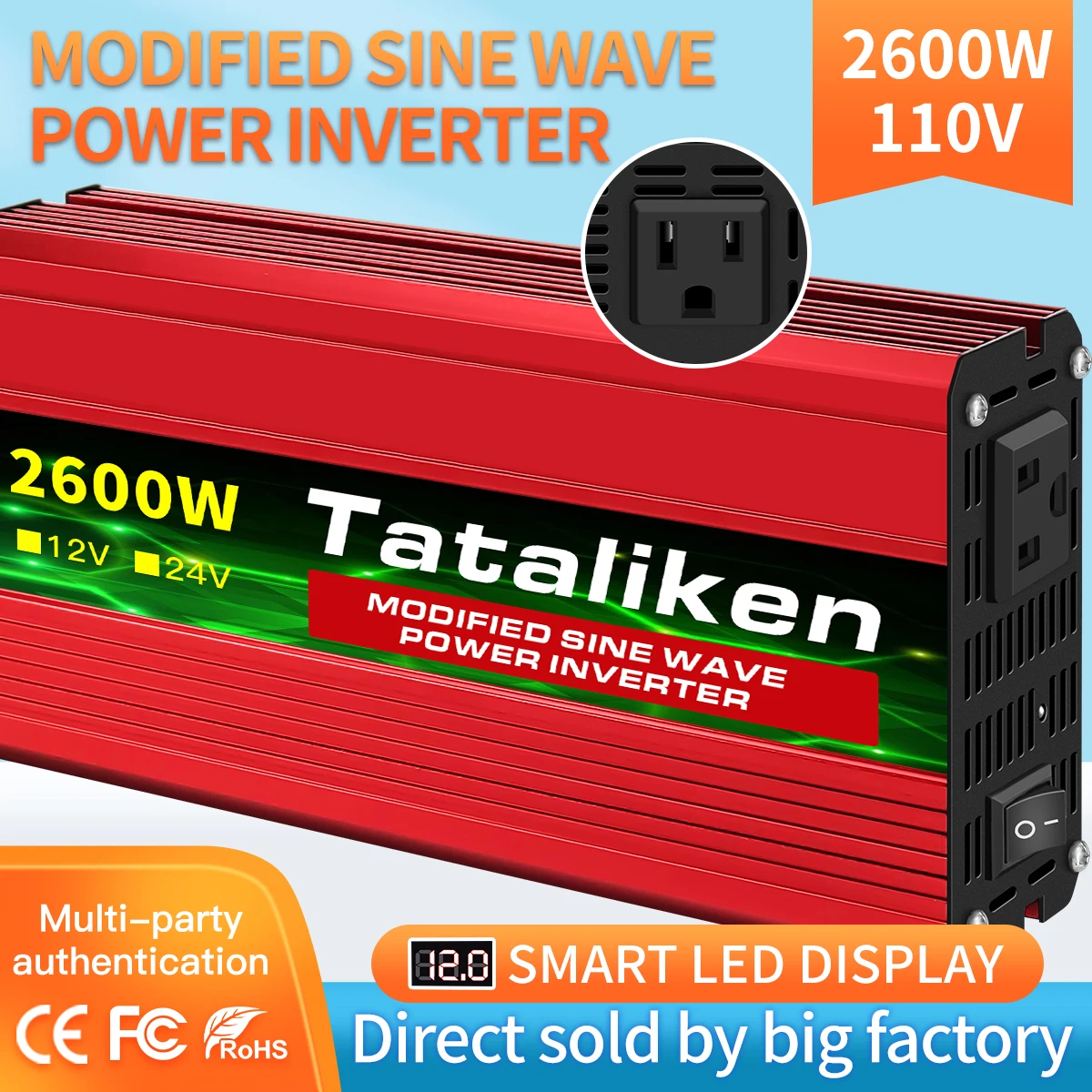 

Inverter transformer High Power Voltage DC12V/24V to 110V 2600W 3000W Modified Sine Wave Converter 50HZ/60HZ with LED Display