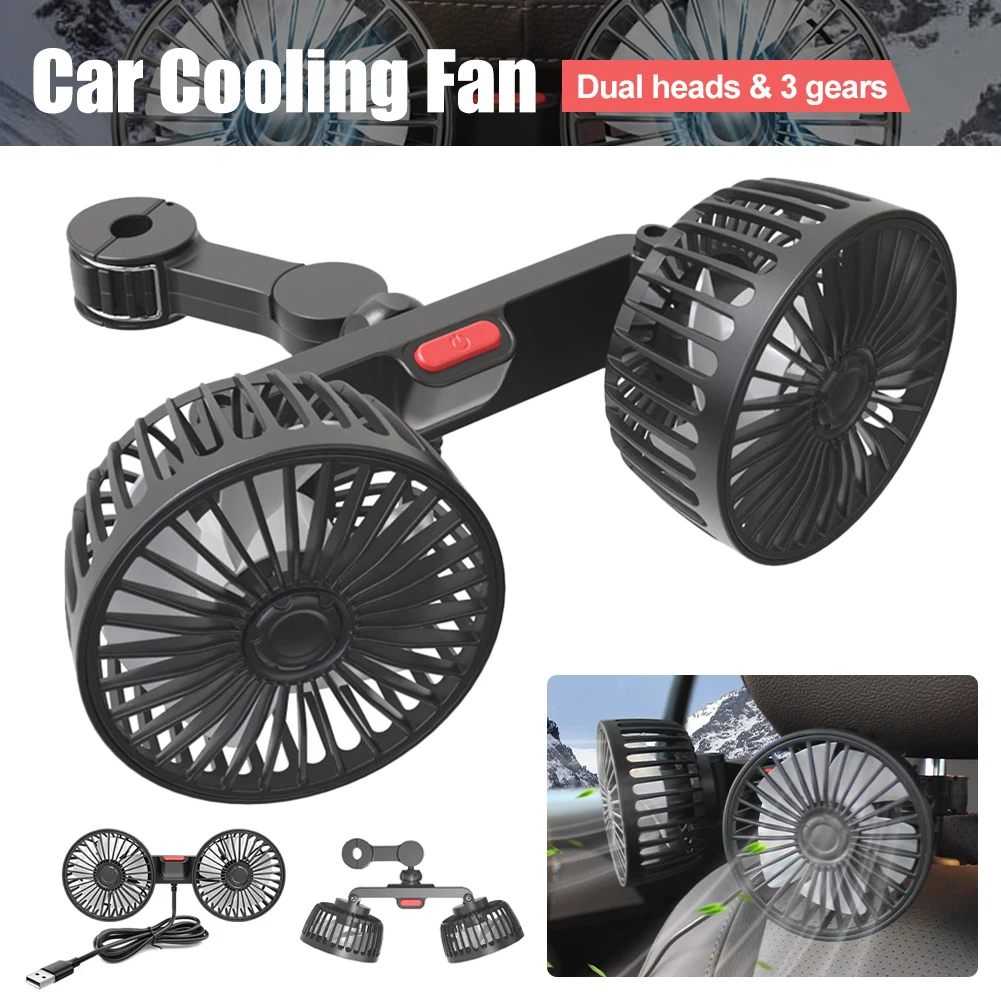 

12V/24V Car Seat Back Cooling Fan 360 Degree Rotation USB Charging Auto Headrest Ventilation Fan Car Neck Cooler for Vehicle SUV