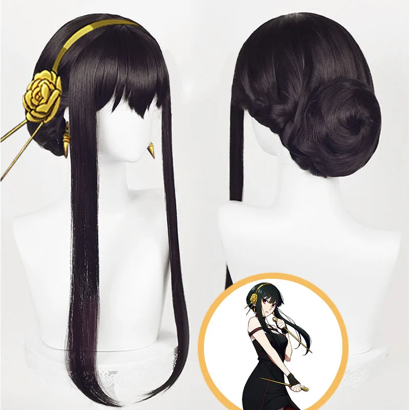 

Spy X Family Yor Forger Cosplay Black Long Wig Hairpin Earrings Weapons Anime Headgear Girls Heat-resistant Fiber Hair+Wig Cap