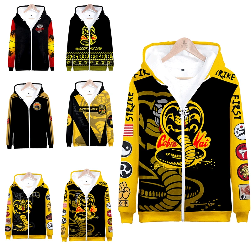 

2021 NEW The Karate Kid Cobra Kai 3D Printed zip up Hoodies Clothes Coat boys Sweatshirt men womens Hooded Costume Casual Tops
