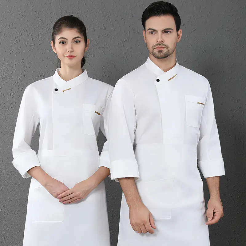 White Chef Coat Women long Sleeve Apron Jacket Head Uniform Restaurant Hotel Kitchen Cooking Clothes Men Food service | Тематическая