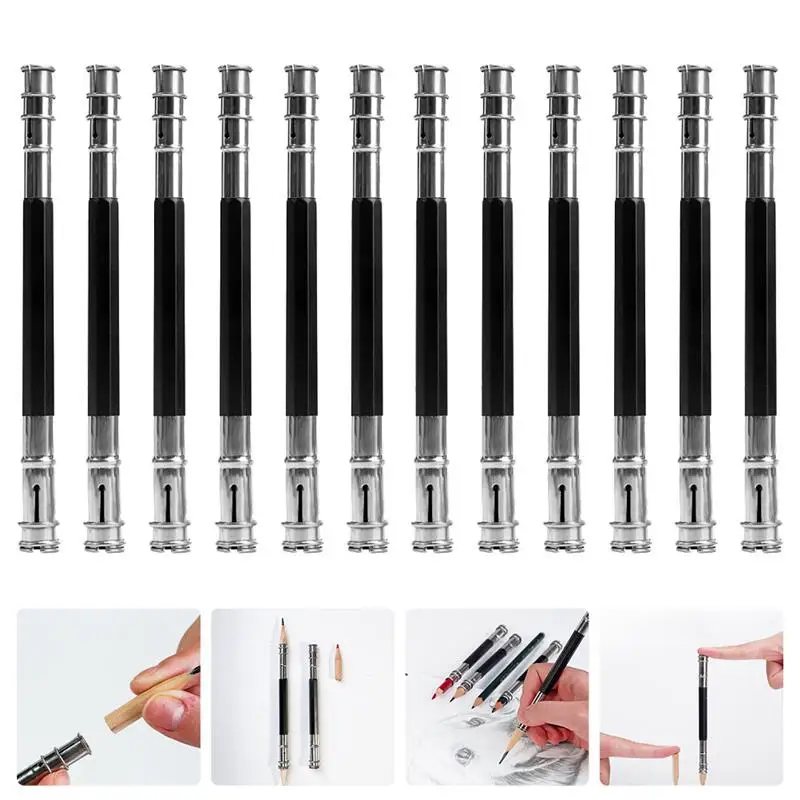 12pcs Pencil Lengtheners Pencil Holders Sketch Pencil Extenders Extension Rods