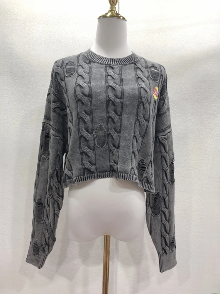 Женский свитер с длинным рукавом и вышивкой [oein] осенний свободного покроя