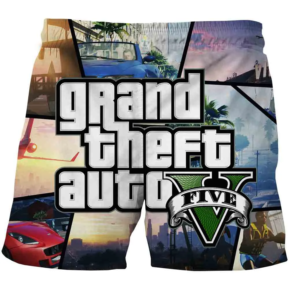 2021 Fashion hot 3D Print Summer Surfing Beach Shorts Men Travel Quick Dry Vacation Streetwear GTA 5 game short homme streetwear