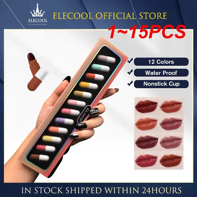 

1~15PCS New Mini 12-color Capsule Lipstick Set Waterproof Non-stick Cup Carry Pill Lipstick Novelty Lips Makeup DIY Lipstick